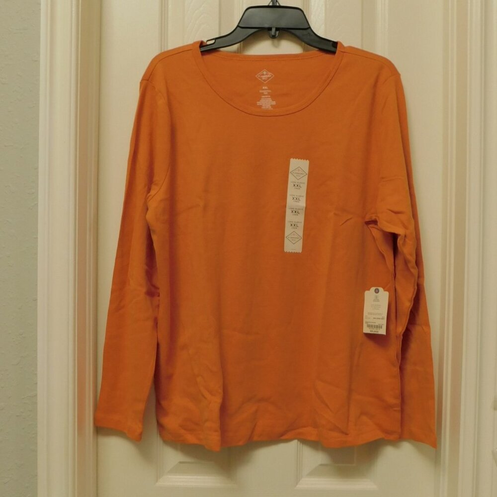ST. JOHN'S BAY Essential Tee Womens Long Sleeve Orange XXL NEW